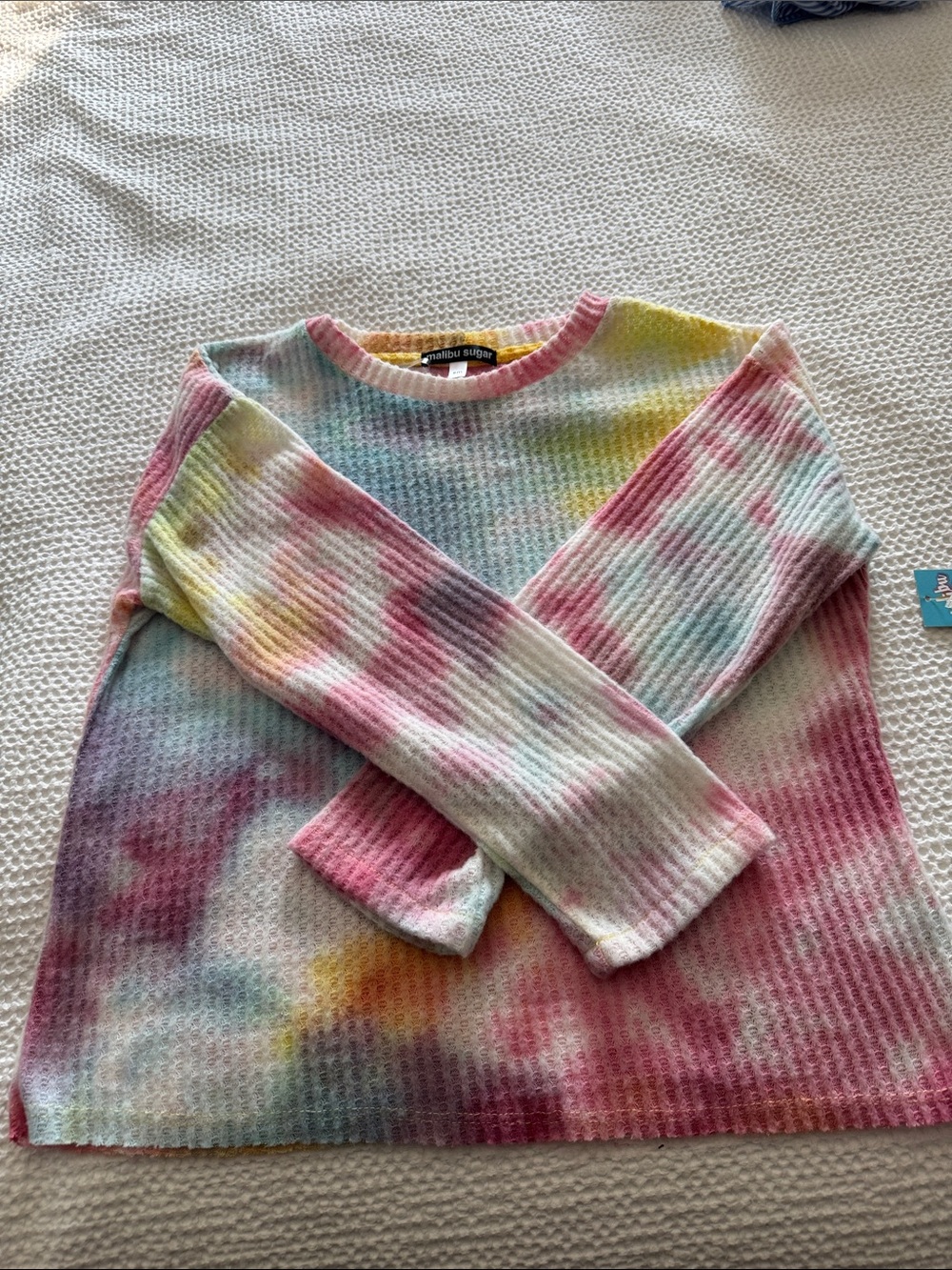 Girls Tie-Dye Waffle Knit Long Sleeve Top - Multicolor